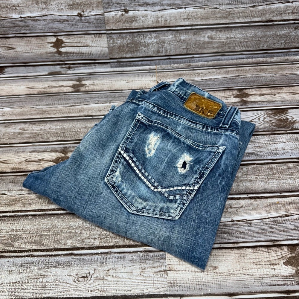 BKE Tyler Jeans Mens 29x31 Blue Distressed Bootcut Denim